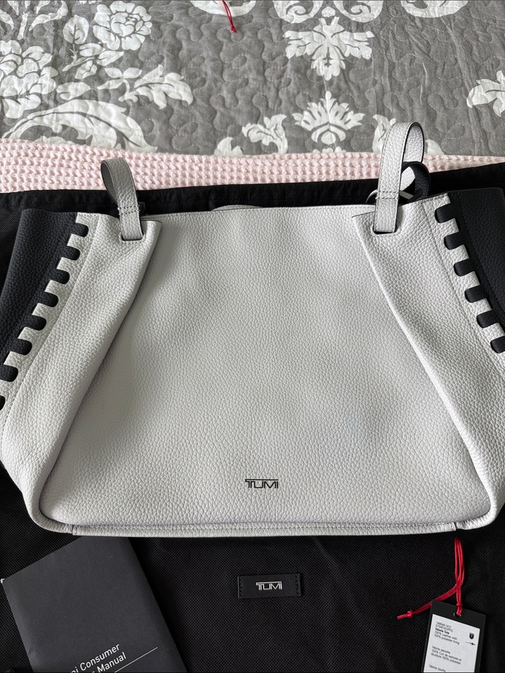 Tumi White and Black Pebbled Leather “Georgica 
Valorie” Tote